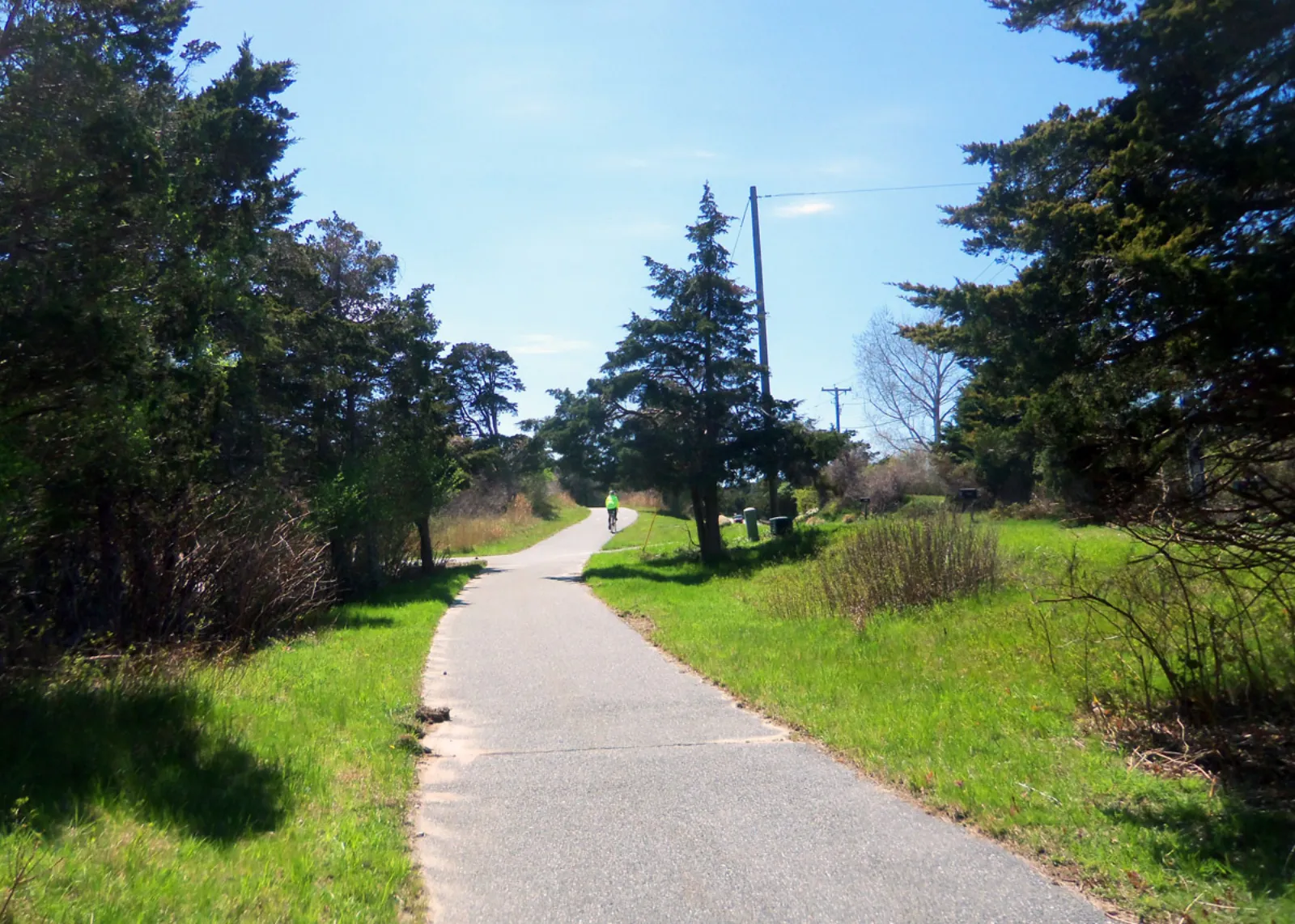 The Old South Road Bike Path through greenery near Toombs Court, Nantucket