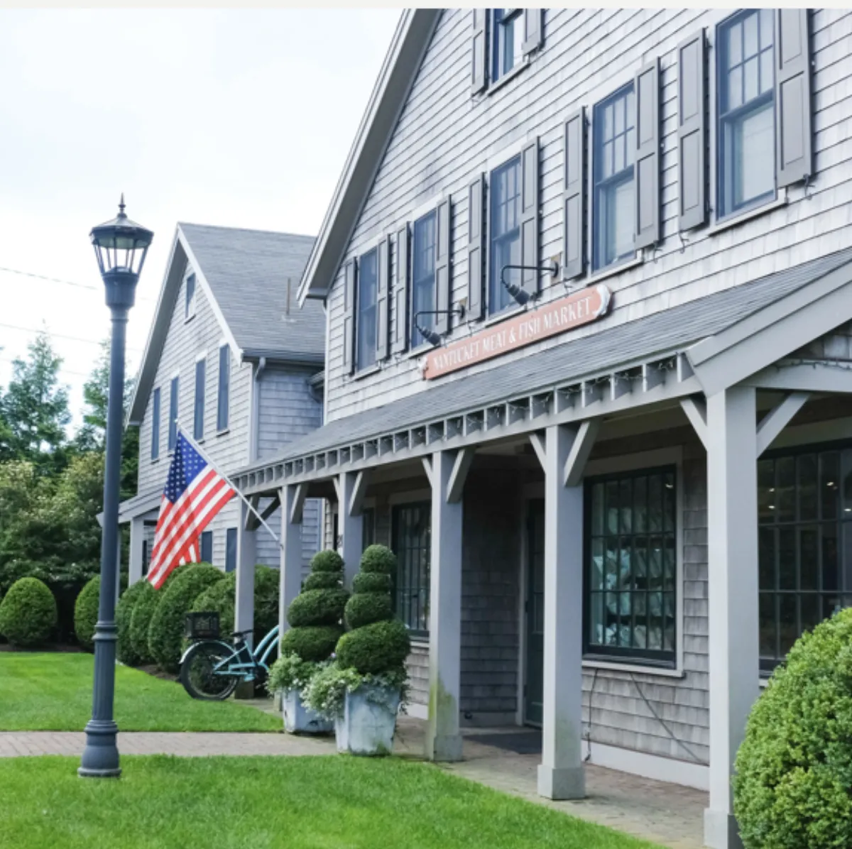 Storefront of Nantucket Meat & Fish Market, a short walk from Toombs Court